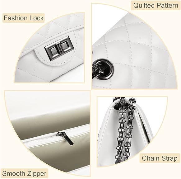 Gladdon Quilted Leather Crossbody Purse for Women Trendy Ladies Shoulder Bag with Chain Designer Purses