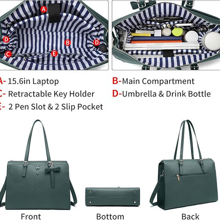 Keyli 4pc Sets Laptop Bag for Women Large Leather Laptop Briefcase with USB Charging Port Computer Shoulder tote Bags Purse