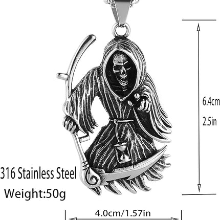Scddboy Skull Pendant Necklace for Men,Gothic Grim Reaper Pendant Necklace