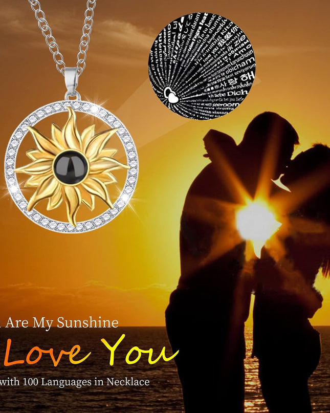 MOKOQI Sunflower Gifts for Women Artificial Sunflowers Gift for Her Mom Wife with Necklace in 100 Texts I Love You on Mother's Day Birthday Christmas Gifts Sunflower Decor