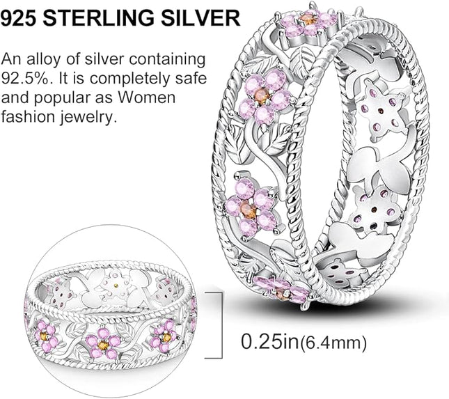 Andora 925 Sterling Silver Women Rings Cubic Zirconia Eternity Promise Statement Stackable Vintage Rings Statement Rings for Women Size 6-9