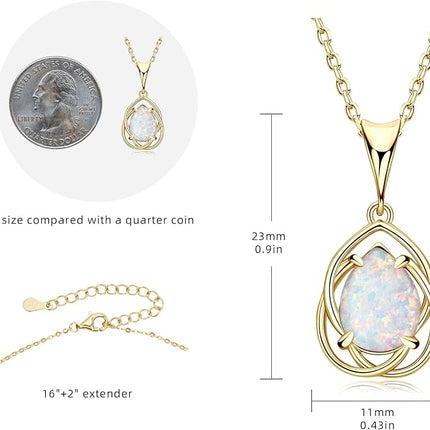 YUNKAI Opal Necklace for Women 925 Sterling Silver Pear Shape Pendant