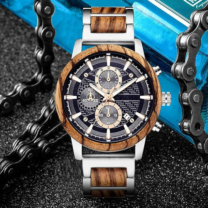 WASTIME Wooden Watch for Men Women, Stylish Chronograph Military Casual Calendar Wood Watches