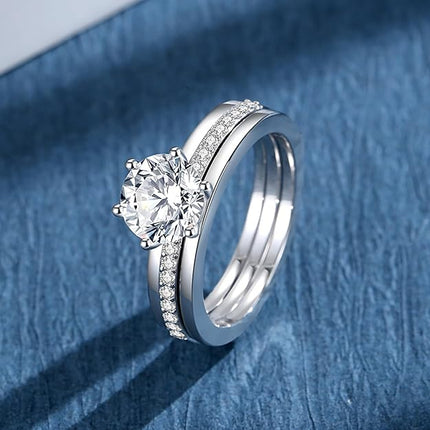 Moissanite Rings for Women Moissanite Bridal Ring Sets Wedding Band D Color VVS1 Round Cut S925 Sterling Silver Engagement Ring Anniversary Wedding Valentines