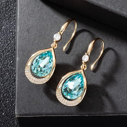 Austrian Crystal Halo Teardrop Hollow Drop Dangle Earrings for Women 14K Rose Gold Plated Hypoallergenic Jewelry Gifts for Women Girls