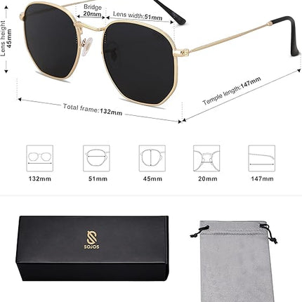 SOJOS Small Square Polarized Sunglasses for Men and Women Polygon Mirrored Lens Sj1072 Hexagonal, Tiny