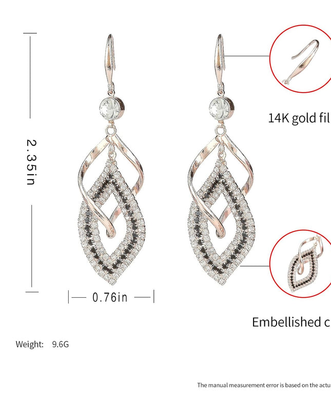 Dangle Earrings for Women and Teen Girls, 925 Silver Handmade Linear Swirl Wire Bohemian Boho Diamonds Earrings, Gifts for Women (Rose Gold, Hoho Diamonds)