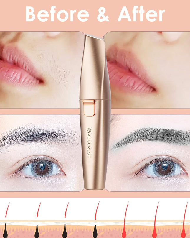 Eyebrow & Facial Trimmer: 2 in1 Rechargeable Facial Hair Removal & Eyebrow Shaver - Body Razor with Built-in LED Light (Rose Gold)