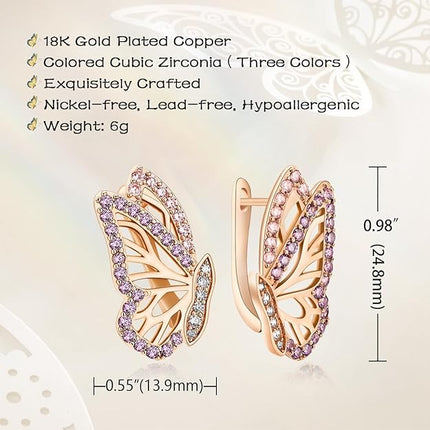 Richapex Gold Hoop Earrings for Women,18K Gold Plated Trendy Butterfly Huggie Hoop Earrings Hypoallergenic Stud with Cubic Zirconia