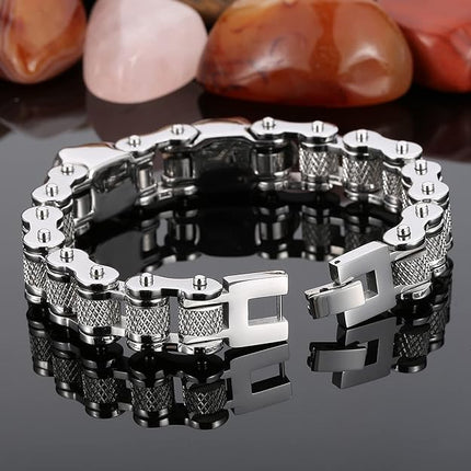 Gothic Stainless Steel Skull Charm Bicycle Motorcycle Chain Bracelet for Men,Punk Fashion Vintage Bracelet
