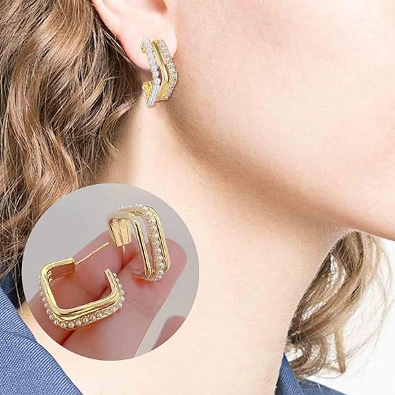Gold Silsve Chunky Hoop Earrings for Women Stainless Steel Lightweight Hollow Oval Drop Hoops Earring Fashion Hypoallergenic Jewelry for Women Girls