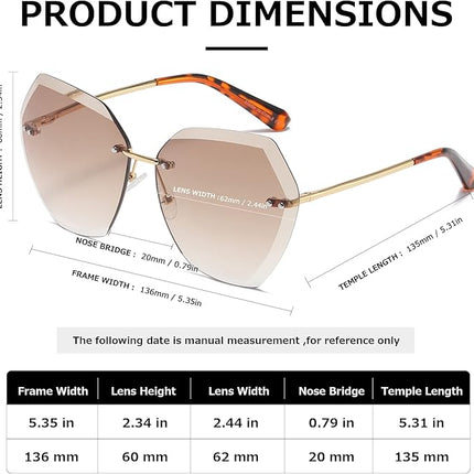 AEVOGUE Sunglasses For Women Oversized Rimless Diamond Cutting Lens Sun Glasses AE0534