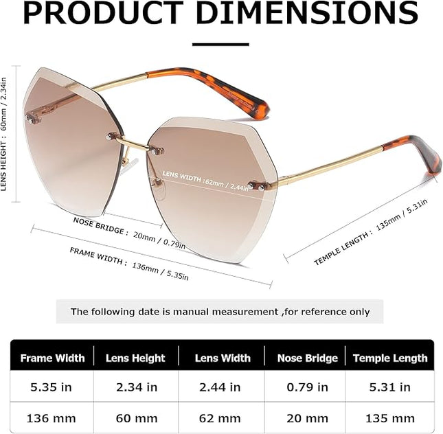 AEVOGUE Sunglasses For Women Oversized Rimless Diamond Cutting Lens Sun Glasses AE0534