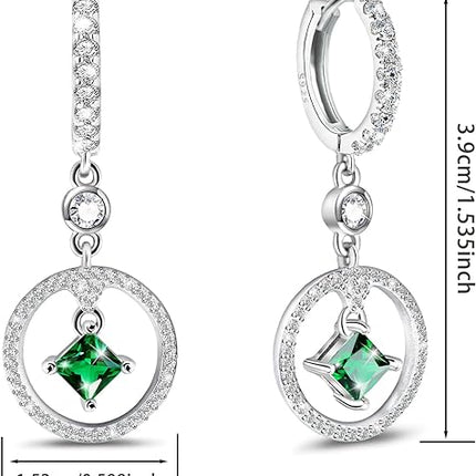 Silver Earrings for Women Trendy - Sterling Silver Hypoallergenic Drop Dangle Earrings Green Cubic Zirconia Dangling Earrings for Sensitive Ears Classic Fashion Earrings Gifts for Christmas Birthday