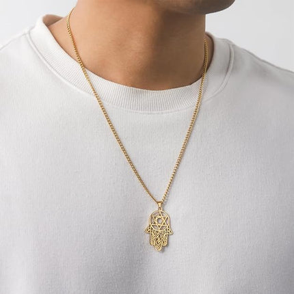 Hamsa Hand of Fatima Hexagram Necklace Star of David Evil Eye Pendant Jewish Female Protection Amulet Symbol Jewelry Women Men