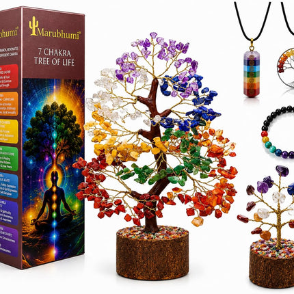 Chakra Healing Crystal Tree Kit with 7 Chakra Bracelet and 2 Pendant Necklace Handmade Bonsai Gemstones Trees for Home Decor, Positive Energy, Money, Good Luck Birthday Gifts for Women, Mom