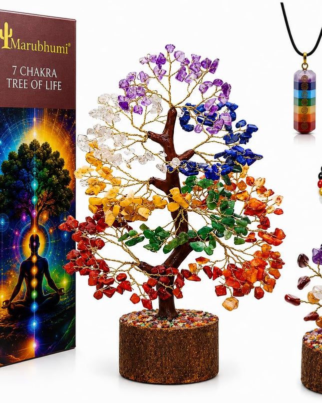Chakra Healing Crystal Tree Kit with 7 Chakra Bracelet and 2 Pendant Necklace Handmade Bonsai Gemstones Trees for Home Decor, Positive Energy, Money, Good Luck Birthday Gifts for Women, Mom