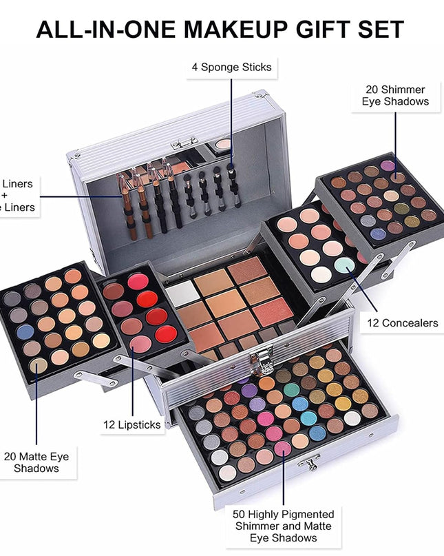 UNIFULL 132 Color All- In- One Makeup For Women Full Kit,Professional Makeup Kit,Makeup Gift Set for Women,Girls&Teens,Include eyeshadow/lipstick/concealer/Lip Gloss/Eyeliner/Mascara（006N2-Silver）