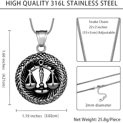 Necklace Zodiac Star Sign Horoscope Pendant 316L Stainless Steel Astrology Birthday Gifts Mens