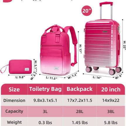 LARVENDER Carry on Luggage Sets 3 Piece, 20 Inch Suitcases, Berry Sparkling