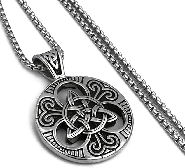 ELFASIO Celtic knot Magic Both Sided Pendant Necklace Men's Stainless Steel Box Chain Jewelry20 inch