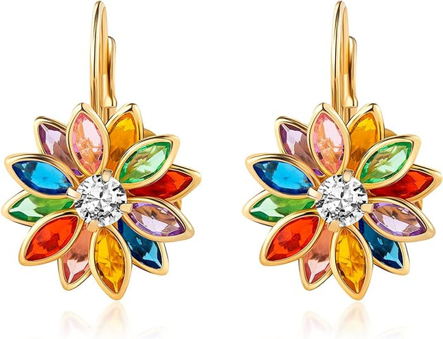 Barzel 18K Gold Plated Flower Earrings - Colorful Lotus Flower Earrings For Women