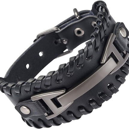 Hamoery Men Leather Bracelet Punk Braided Rope Alloy Bracelet Bangle Wristband