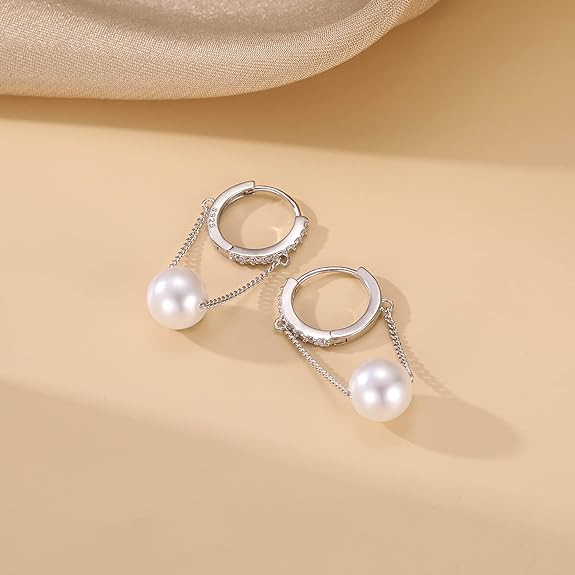 SLUYNZ Sterling Silver Butterfly Drop Dangle Small Hoop Earrings Chain for Women Teen Girls CZ Butterfly Hoop Earrings Huggie