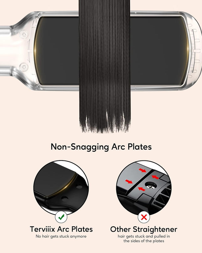 Flat Iron Hair Straightener by Terviiix - Ceramic & Tourmaline for Smooth, One-Swipe Results, Salon-Grade Wide 1-3/4 Inch Straightening Iron Gently Straightens Thick, Curly, Black & Natural Hair