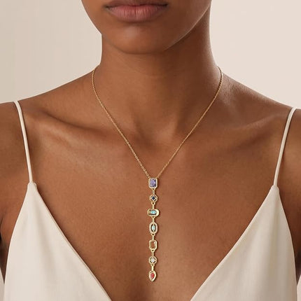 7 Chakra Necklace for Women, 14K Gold Plated Pendant Lariat Y Necklace for Women Hypoallergenic Non Tarnish Gold Trend Jewelry Colorful Long Necklaces Gifts