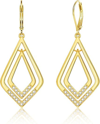 Dangle Earrings for Women Geometric Cubic Zirconia Drop Leverback Earrings