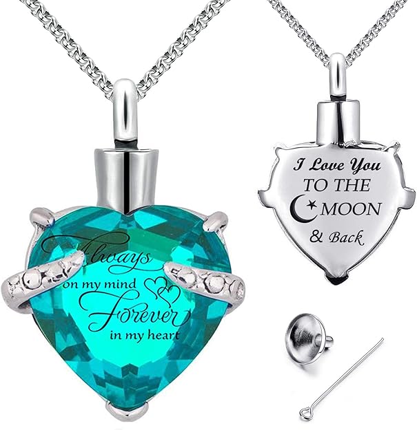 YOUFENG Birthstones Heart Cremation Pendant Urn Necklaces for Ashes Urns for Human Ashes Memorial Locket Keepsake Ashes Jewelry with Fill Kit