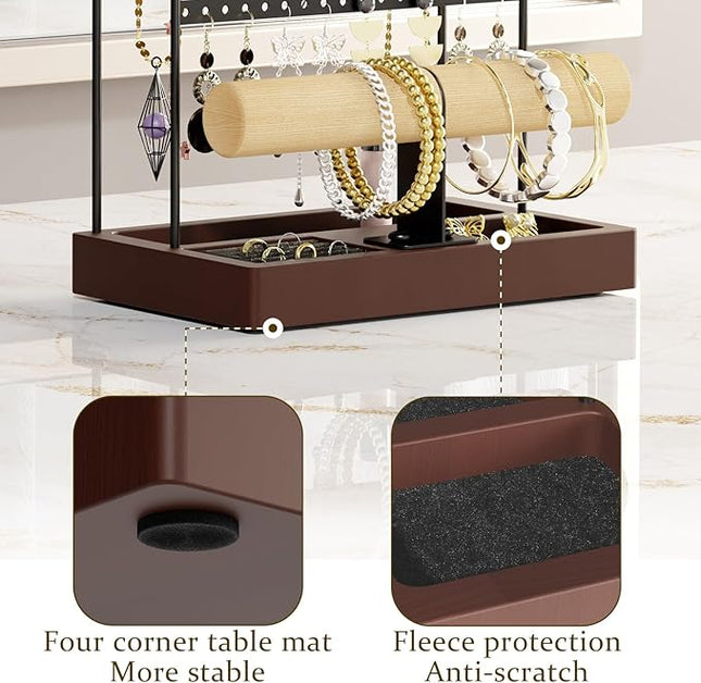 niffgaff Jewelry Holder Earring Display Stand: Jewelry Organizer Stand Earring Display Bulk Earring Storage Bracelet Organizer Wooden Base