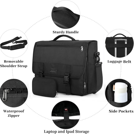 Messenger Bag for Men 15.6 Inch Water Resistant Laptop Briefcase Large Satchel Shoulder Bag Work Office College Computer Laptop Bag Lightweight Crossbody Handbag Cable Organize Bag Set 2pcs, Black