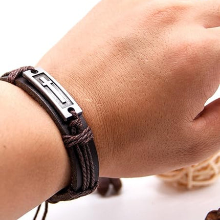 Fashion Leather Criss Cross Bracelet Religious Christian Adjustable Wrap Bangle