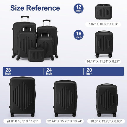 Karl home Luggage Set 4 Piece Suitcase Sets with TSA Lock Moulded Corner 4 Spinner Wheels, ABS Hardside Trolley Travel Case for Carry On Check-in Business Trip, Black (16/20/24/28)