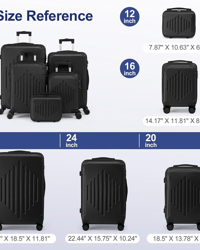 Karl home Luggage Set 4 Piece Suitcase Sets with TSA Lock Moulded Corner 4 Spinner Wheels, ABS Hardside Trolley Travel Case for Carry On Check-in Business Trip, Black (16/20/24/28)