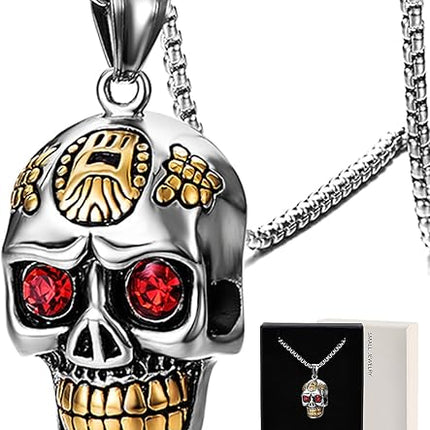 Gothic Skull Bullet Necklace for Men and Women Stainless Steel, Skull Cross Pendant Necklace Punk Statement Hip-hop Vintage Jewelry Come