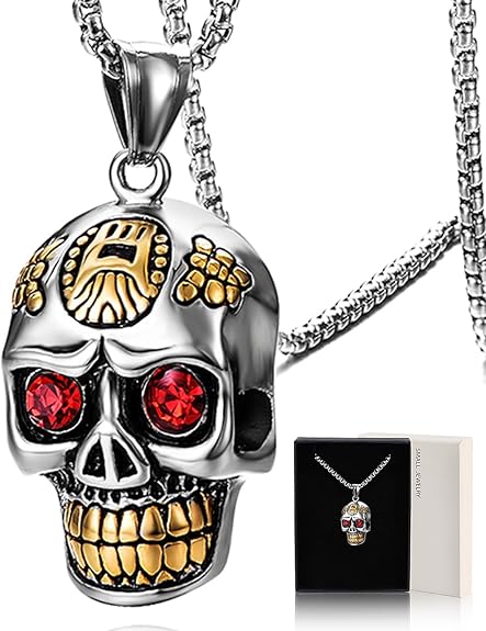 Gothic Skull Bullet Necklace for Men and Women Stainless Steel, Skull Cross Pendant Necklace Punk Statement Hip-hop Vintage Jewelry Come