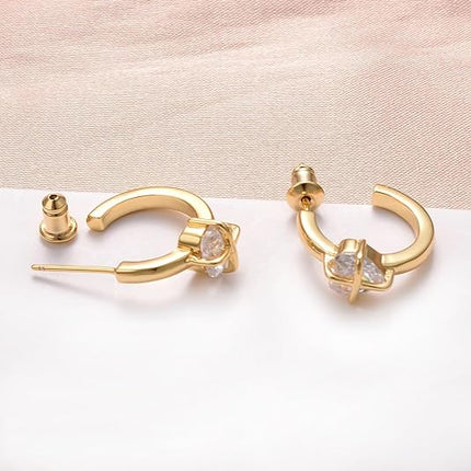 Gold/Silver Hoop Earrings, Chunky Huggie Earrings for Women, Trendy Heart Cubic Zirconia Stud Earrings, Hypoallergenic Gold/Silver Plated Stainless Steel Jewelry Gift