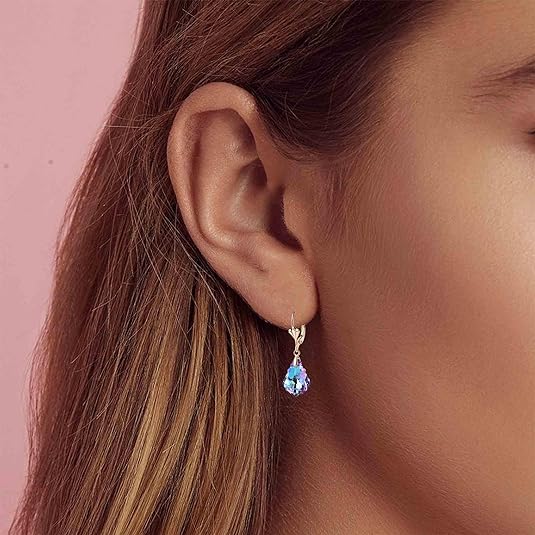 Austrian Crystal Baroque Drop Leverback Earrings for Women Fashion 14K Gold Plated Hypoallergenic Jewelry