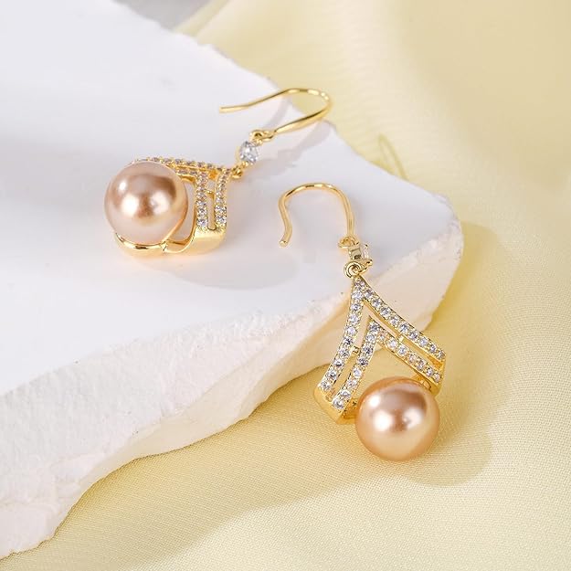 Pearl Earrings for Women, Dainty 14K Gold Plated/925 Sterling Silver Drop Pearls Dangle Earrings, Fashion Hypoallergenic Jewelry Gifts for Women
