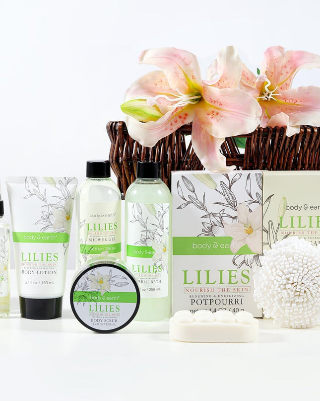 Spa Gift Baskets For Women Body & Earth 10pcs Spa Gifts For Women, Lily Gift Baskets Bath and Body Works Gift Set For Women with Bubble Bath, Body Lotion, Christmas Gift Baskets for Women Bath Set