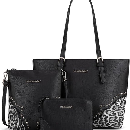 Montana West 3Pcs Tote Bag and Wallet Set Leopard Print Purses for Women Crossbody Satchel Handbags