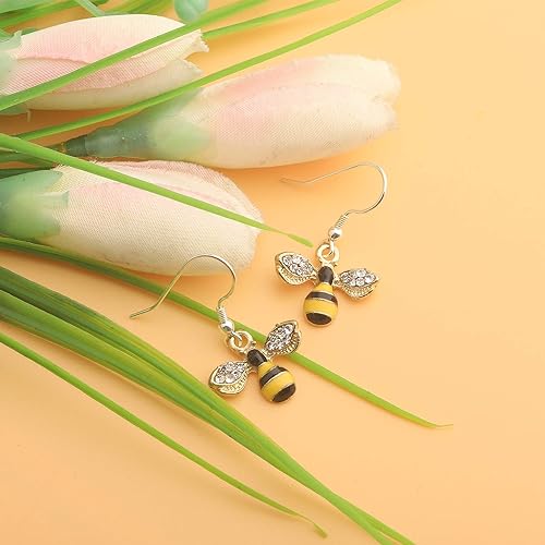 Gzrlyf Bumble Bee Dangle Earrings Crystal Bee Pendant Animal Earrings Hummingbirds Butterfly Gifts (honey bee earrings)