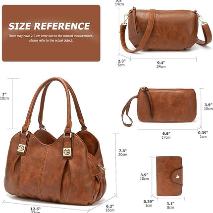 KingTo 4pcs Purses Retro Tote Handbags for Women Stylish Shoulder Bags Soft Top Handle Satchel Set