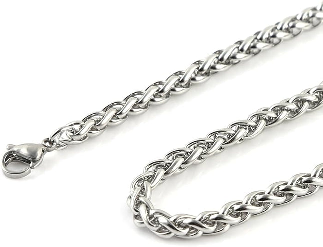 HZMAN Men's Stainless Steel Cross Pendant Necklace with Wheat Chain
