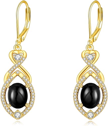 Black Onyx Earrings Sterling Silver 18K Yellow Gold Plated