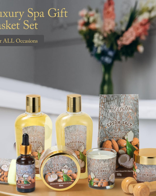 Christmas 10 Pc Spa Gift Set for Women - Gifts for Her Spa Kit Bubble Bath Spa Gift Basket for Women with Epsom Salt, Bath & Body Oil, Body Scrub, Candle, Wood Massage Tool - Bath Set Spa Basket