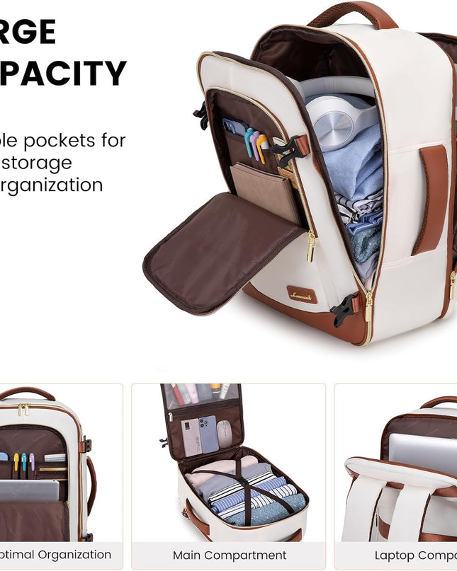 LOVEVOOK Travel Backpack for Women & Men, 40L Carry On Backpack, Personal Item Bag with 3 Packing Cubes, Business Weekender Overnight Luggage Daypack, Fits 17 Inch Laptop, Beige Brown